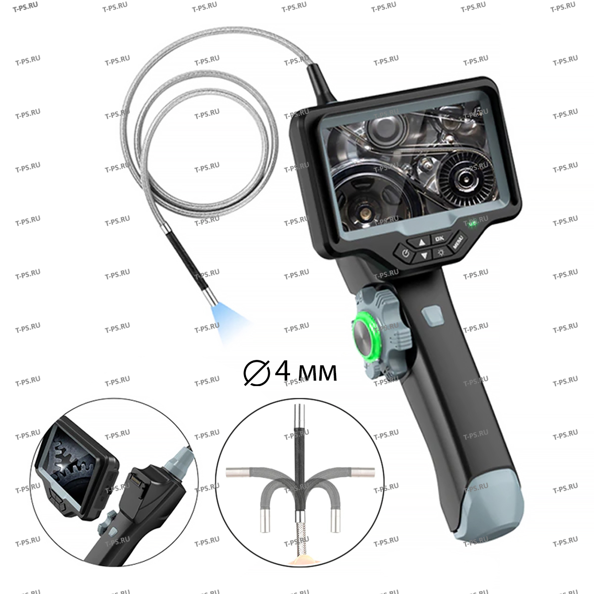 IC-VC1042WL Видеоэндоскоп управляемый оптоволоконная подсветка, экран 4.5, 1Мп, 1280х720, 1м, 4мм зонд, 360&deg; iCartool IC-VC1042WL