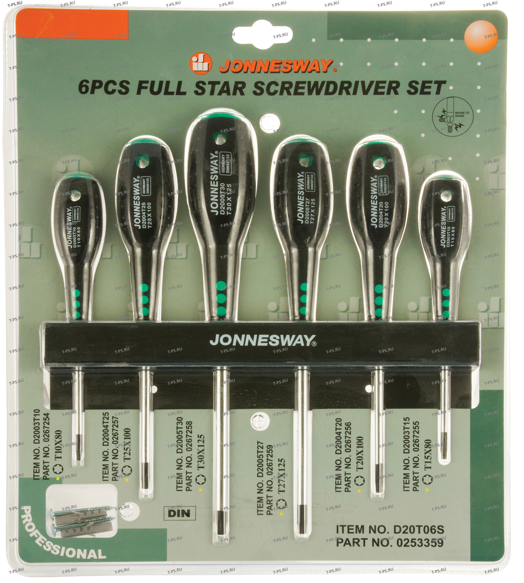 D20T06S Набор отверток стержневых TORX&reg; FULL STAR, 6 предметов