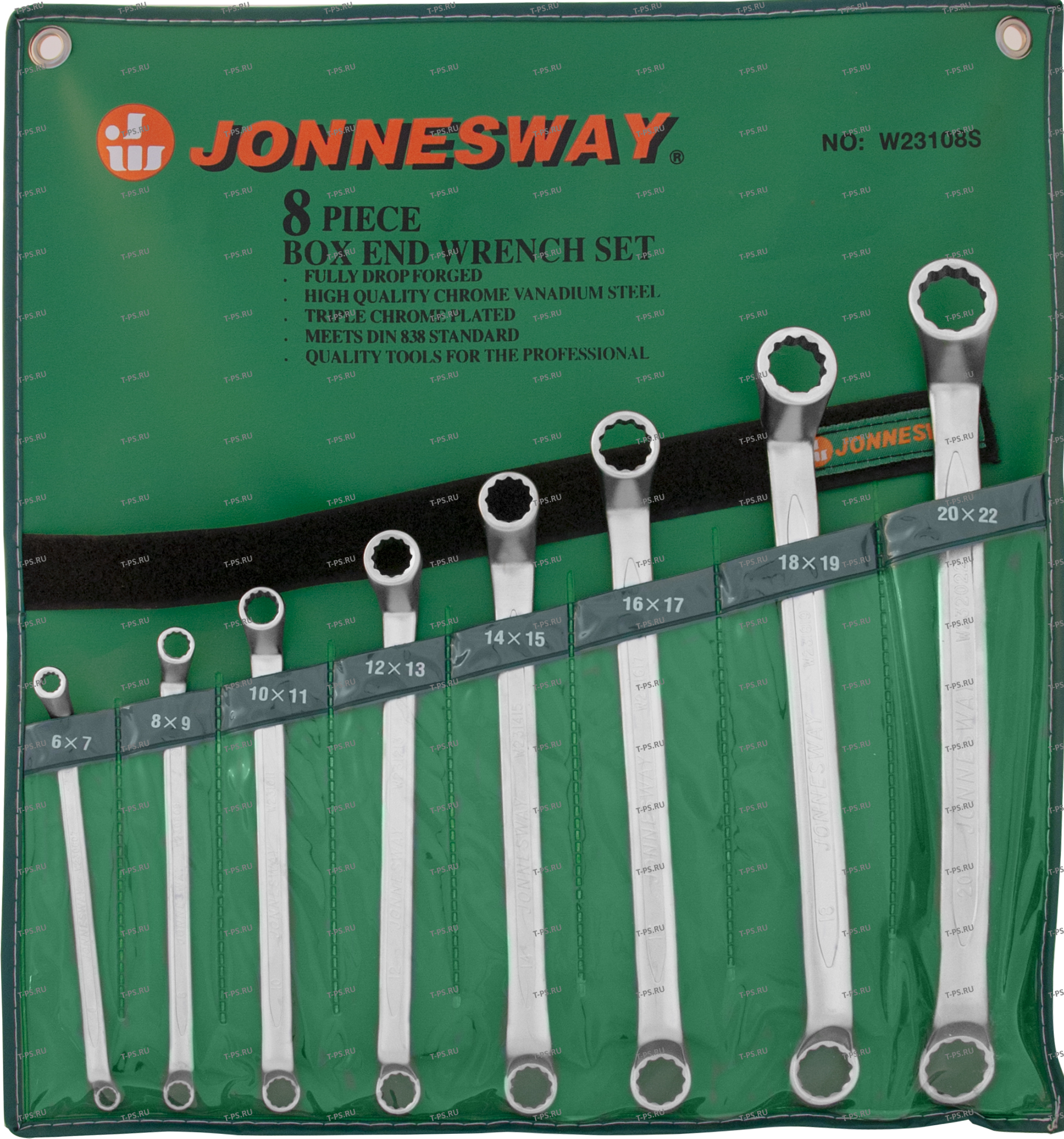 W23108S Набор ключей гаечных накидных изогнутых 75&deg; в сумке, 6-22 мм, 8 предметов