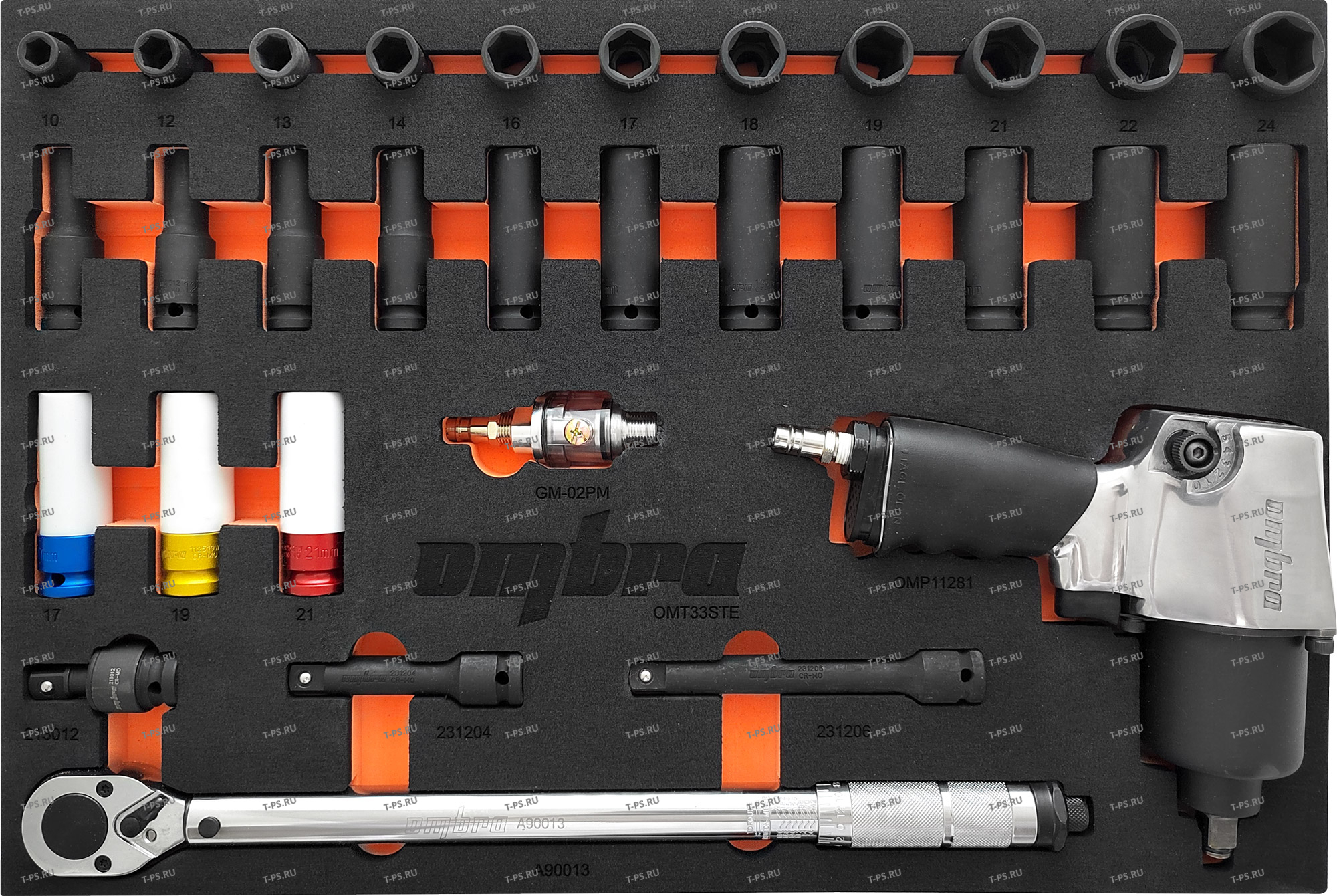 OMT33STE Набор с гайковертом, динамометрическим ключом и ударными головками в EVA ложементе 560х375 мм, 33 предмета