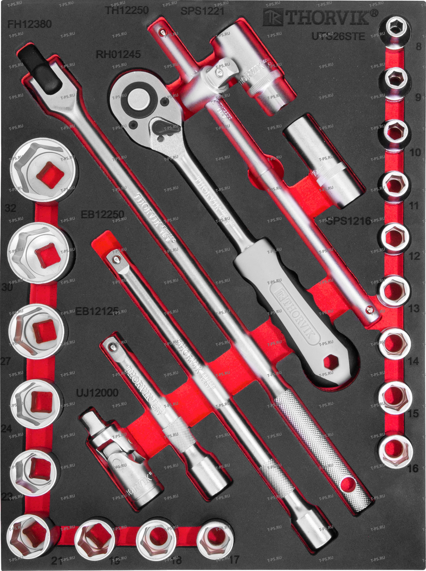 UTS26STE Набор торцевых головок 12 с принадлежностями в EVA ложементе 280х375 мм, 26 предметов