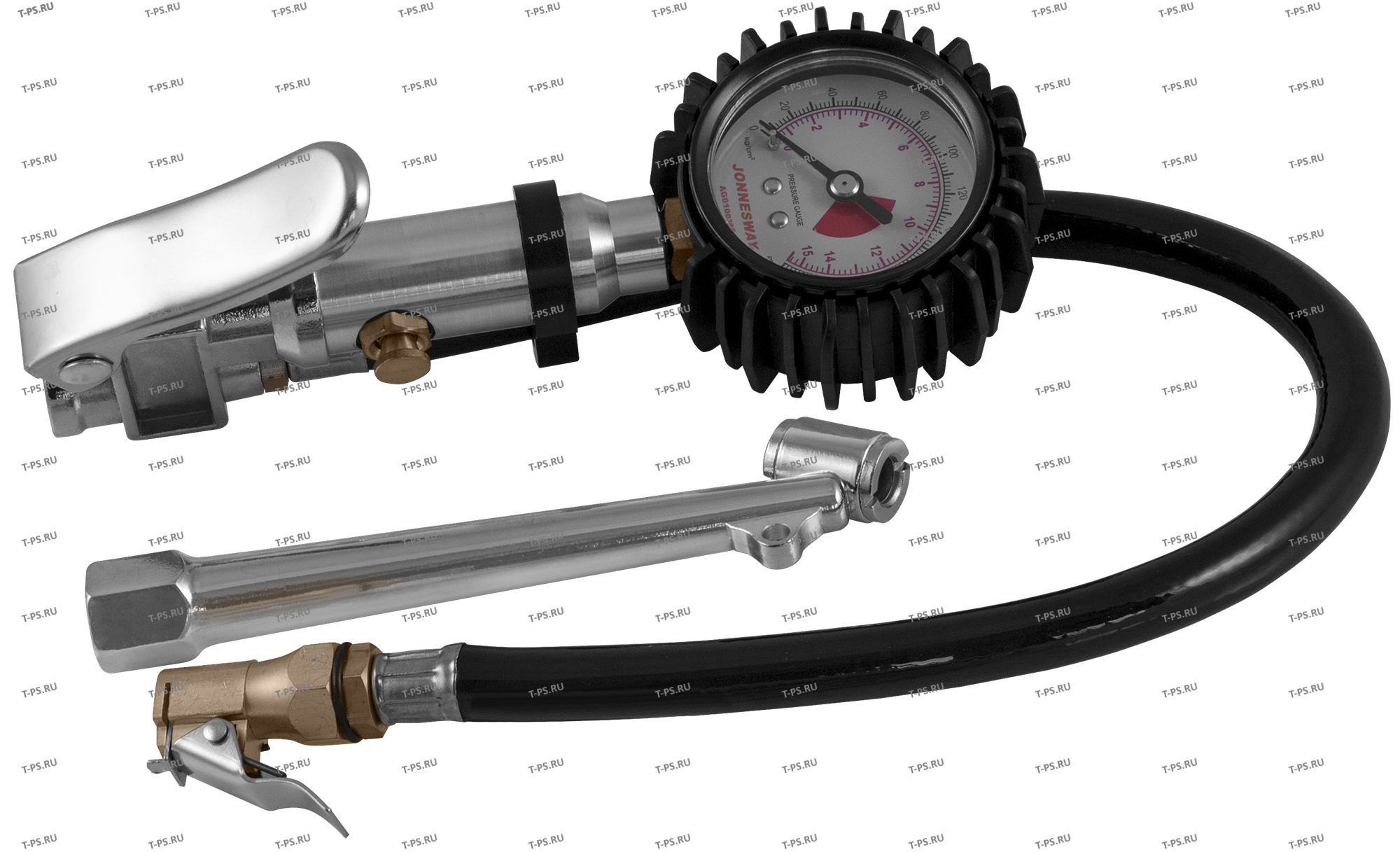AG010038S Манометр для контроля давления и подкачки шин с насадкой-удлинителем для га, шланг 300 мм