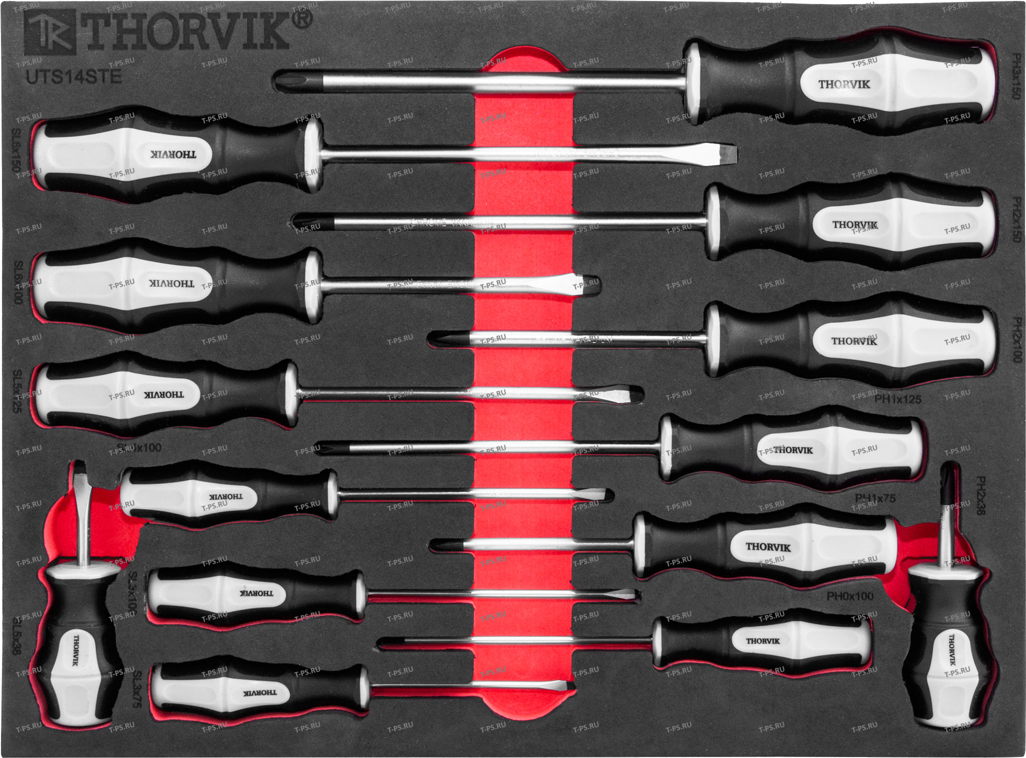 UTS14STE Набор отверток стержневых в EVA ложементе 280х375 мм, 14 предметов